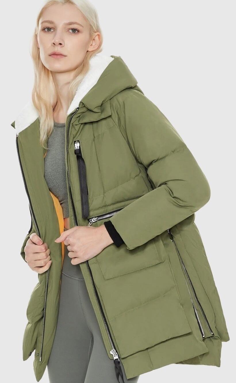 OROLAY Womens Large Olive Green Warm Insulated Jacket Puffer Ski Parka Coat